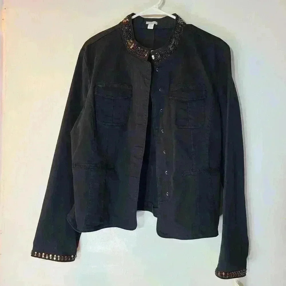 Apt. 9 Black Cotton Jacket Sequin Trim Hook and Eye Apt. 9 Size XL